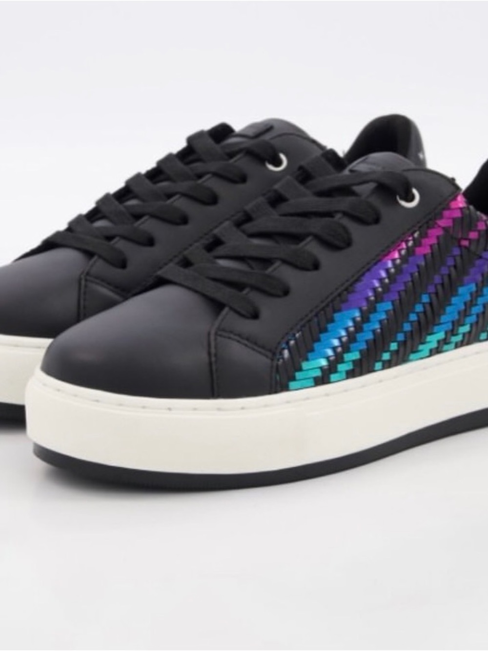 Kurt Geiger Black Low-Top Sneakers with Multicolor Woven Side Panel
